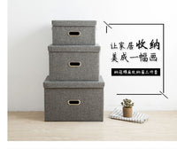 出口美国棉麻可折叠收纳箱整理箱收纳盒有盖衣柜格子布艺金属把手 灰色【升级可水洗款】 中号（37*27*26cm）