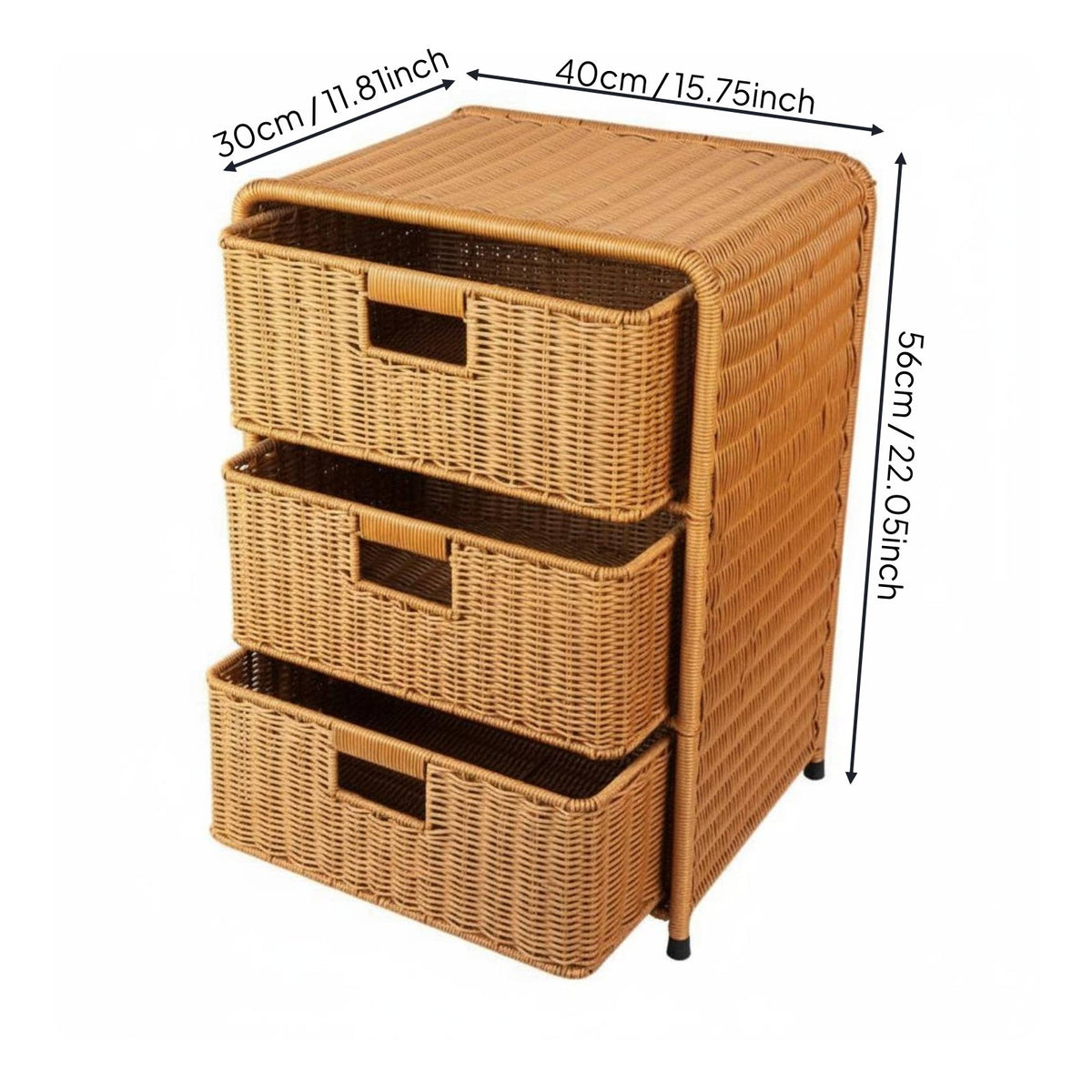 Wicker Design Bedside Table Handmade 3-Tier Woven Storage Organizer for Bathroom