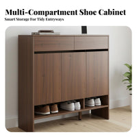 Shoe Storage Bench Walnut Finish Entryway Cabinet Multi-Functional Design High Weight Capacity for Homeowners, Adults, Foyer