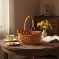 Basket with Handle Woven Rattan Basket Natural Long-Lasting for Picnic, Flower Arranging