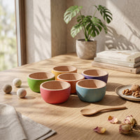 6 Pieces Wooden Rainbow Bowl Set Natural Wood Interior Painted Rainbow Bowls