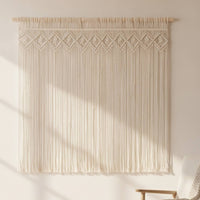 Macrame Tapestry with Wooden Rod Fringe Wall Tapestry Warm for Bedroom