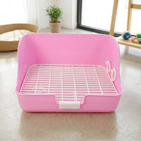 Pink Bunny Litter Tray with Splash Guard, Bunny Litter Box with Drawer and Removable Grate, 28x23x15cm Corner Pan for Small Animals