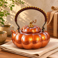 Pumpkin-Shaped Teapot Baked-Color Finish Hammered Copper Teapot
