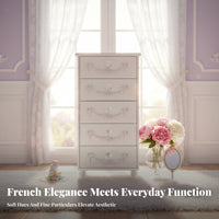 Princess & fashion Multi-Color Drawer Nightstand French Inspired Chest of Drawers Colorful Design Storage Cabinet Scalloped three-pronged for Young Women, Interior Decorators, Bedroom, Kids' Room, Entryway, Hallway
