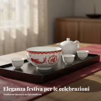 Red Ceramic Bowl, Fortune Theme, Festive Tableware, Wedding, Housewarming