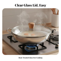 High Temperature Resistant 32cm Universal Wok Lid See-Through Design Tempered Glass Pot Lid Steam Vent for Home Cooks, Parents, Steaming, RV