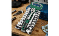 23 Pieces Industrial Socket Wrench Set Quick-Release Ratchet and Socket Set 72-Tooth Tool Kit Heavy Duty for Mechanics, DIYers, Car Repair, Garage, Engine Work