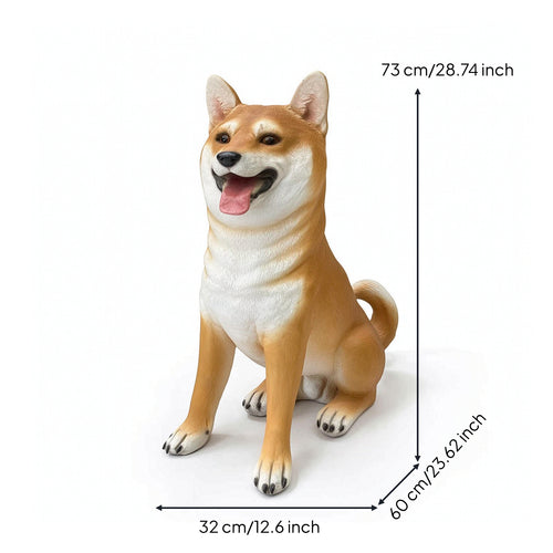 and-White Dog Statue Fiberglass Akita Statue Hand-Painted Figurine for Entryway