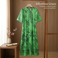 Plus Size Floral Maxi Dress with Three Quarter Sleeves for Women, Round Neck Flared Wedding Guest for Summer, Extended Sizes