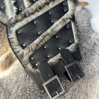 Embossed Half Breastplate with Faux Faux Hair Adjustable Cosplay Breastplate Viking Costume Battle Gear Asymmetrical for Cosplayers, Larpers, Medieval Festival Faires, Halloween
