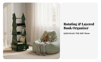 360° Rotating Revolving Book Shelf Mobile Design Kids' Furniture Large Capacity Bookcase Lockable Casters for Children, Toddlers, Playroom, Nursery, Study Room, Bedroom