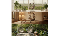 Rattan-Style Hanging Basket Chair Padded Hanging Swing Chair with Stand Outdoor Furniture Indoor for Sunroom