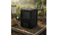 300 L Compost Bin Ribbed Panels Compost Bin Black Outdoor Composter