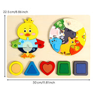 Chunky Wooden Puzzle with Geometric Shapes Educational Shape Sorting Puzzle Board Colorful Toy Developmental for Toddlers, Playrooms