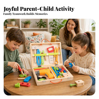 Wooden Toolbox Playset Compartmented Pretend Play Toolbox Wooden Tool Box Toy Rope Handles Pretend Tool Kit Fine Motor Skills