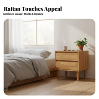 Rattan-Door End Table Minimalist Nightstand Easy Assembly for Homeowners, Adults