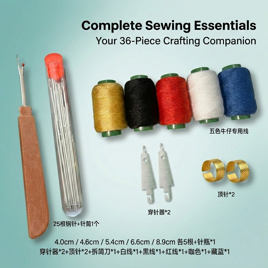 Sewing Supplies and Kit for Adults for Mending Clothes, 36-Piece for Kids Ages 8-12 with Large Eye Steel