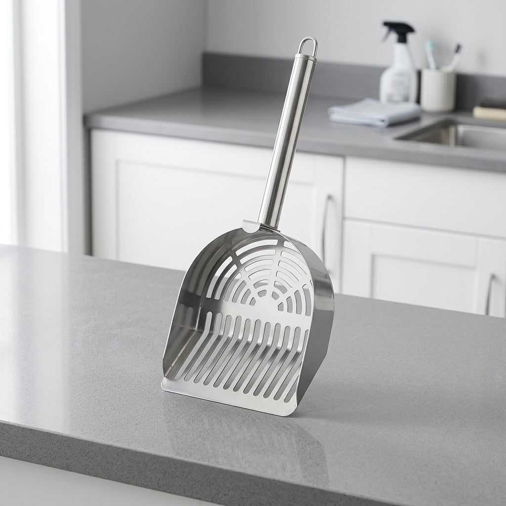 Litter Scooper Cat Sand Sifter, 304 Stainless Steel Litter Sifter with Straight Handle, Essential Pet Care Tool for Every Cat Owner Tray Cleaning