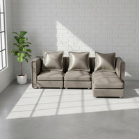 Miniature Sofa with Ottoman Faux-Leather Miniature Corner Sofa Modern Dollhouse Couch with Ottoman for Collectors