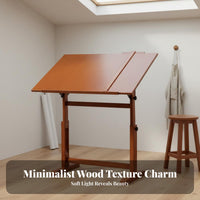 Minimalist Design Adjustable Wooden Drawing Table Writing Utensil Ledge Adjustable Height Drawing Desk Multipurpose Use Tilting Top Artist Workstation Solid Wood Frame for Art Students, Architects, Designers, Home Office, School, Workshop, Classroom