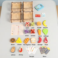 Tabletop Wooden Pretend Supermarket Educational Wooden Grocery Store Play Set Educational Toy Checkout Counter with Crates Interactive for Children, Toddlers, Preschoolers, Playroom, Classroom, Daycare