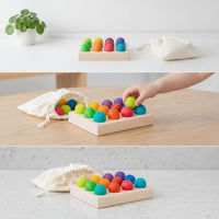 Natural Color Matching Toy with Storage Bag Smooth Color Sorting Board with Balls Educational Wooden Matching Board with Balls Fine Motor for Classroom