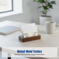 Wooden Business Card Holder, Walnut & Beech, Geometric Design, Large Capacity Desktop Organizer