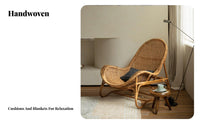 Rattan Lounge Chair Natural Minimalism Design Woven Rattan Lounger Natural Weaving Designer Piece for Interior Designers, Adults