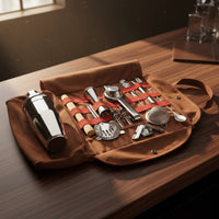 Portable Bartender Tool Kit Leather Handle Bartender Tool Roll Bag for Camping