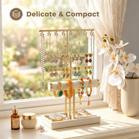 Multi-Functional Jewelry Stand with Tray, Five-Tier Metal Earring and Necklace Organizer