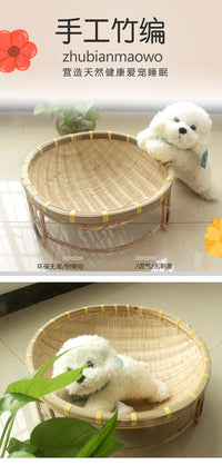 Handwoven Bamboo Cat Bed Pet Villa, Summer Best Seller, Dog Bed All-Season with Base, Pet Basket