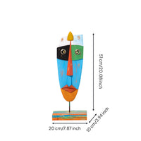 Tribal Symbol Figure Unique Gift Abstract Face Decor Hand Painted Wooden Face Carving Sculpture for Living Room