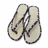 Floral Flip Flops Flat Sole Straw Footbed Sandals Slip-On