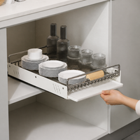 Stainless Steel Pull-Out Dish Drying Rack, Under-Mount Dish Rack for Bowls and Dishes, Milk White Dish Drainer 42x30x9cm