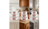 3 Pieces Glossy Enamel Food Storage Containers Space-Saving Enamel Bowls with Lids Reusable Nesting Bowl Set Multi-Purpose for Leftovers, Meal Prep, Kitchen