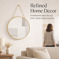 Wall Mounted Mirror with PU Rope Hanging, Black Track Style