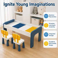 Kids Building Block Table and Chair Sets, Wooden Kids Table and Chair Sets for Toddlers, 106cm Multi-Functional Drawing Craft Table with Storage