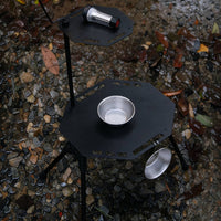 Height-Adjustable Octagonal Table with Lamp Stand Aluminum Camping Table with Lantern Pole Collapsible Long-Lasting for Backpackers
