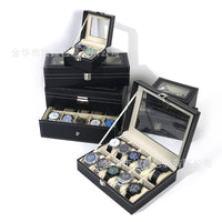 Leather Watch and Ring Box with Transparent Window, Black