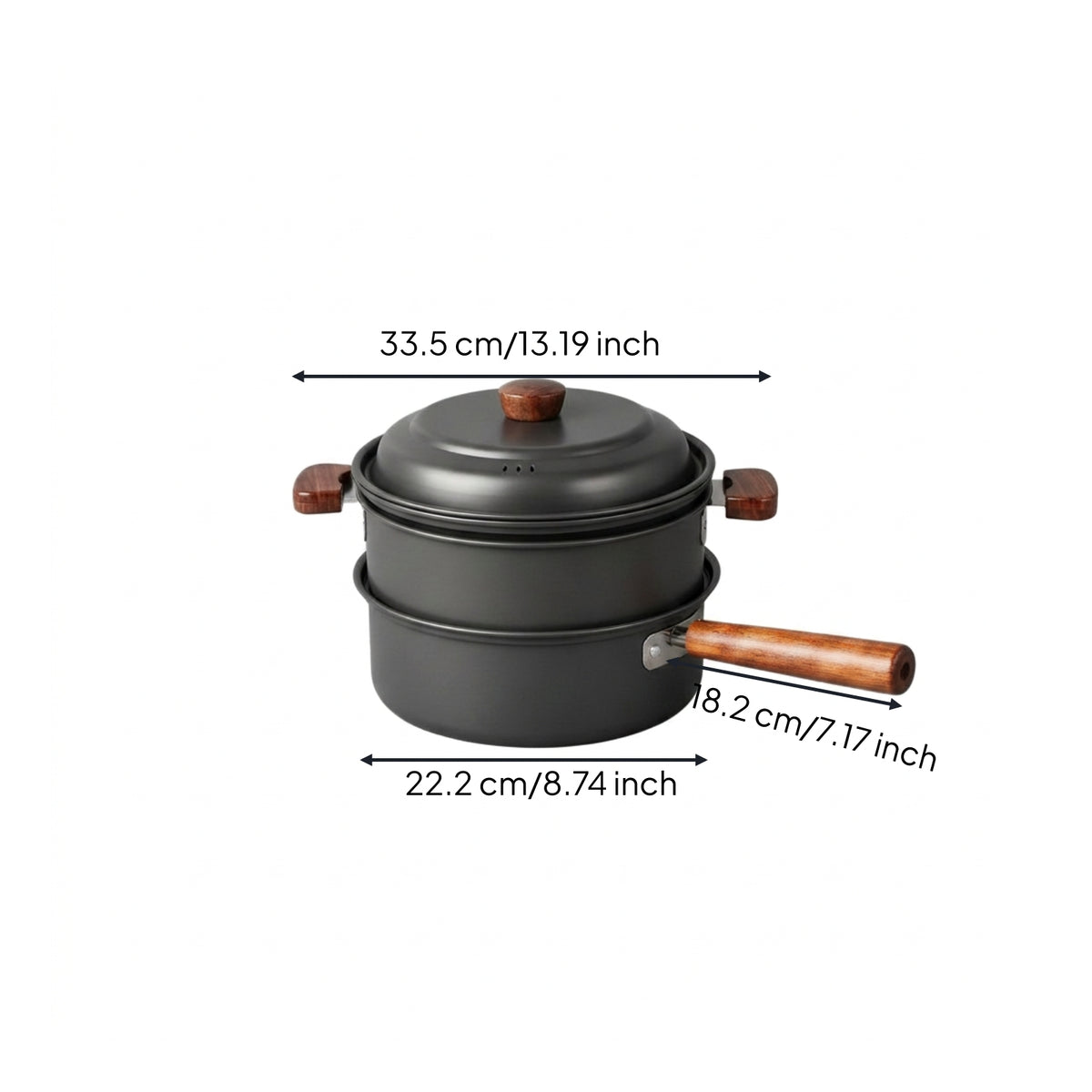 Hard Anodized Pot with Steaming Insert Portable Camping Steamer Compact Two-Tier Steamer Long-Lasting for Travelers
