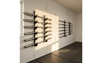 Black Coated Wall Mounted Barbell Rack Space Saving 6 Slot Bar Storage Rack Easy Installation Wall Mounted Bar Holder Heavy Duty for Home Gym