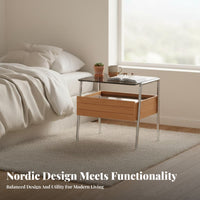 Nightstand with Storage Space-Saving Bedside Cabinet Integrated Handle for Teens