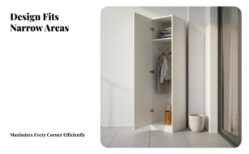 Space-Saving Single Door Wardrobe Modern Minimalist Design Narrow Storage Cabinet Large Capacity Unrestricted Standing Closet Cabinet Moisture-Proof for Apartment Dwellers, Homeowners, Small Areas, Balcony, Living Room, Home Office