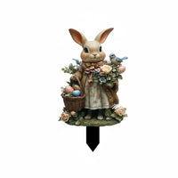 Easter Bunny Planter Acrylic Yard Stake Rabbit Basket Egg Flower Waterproof Sign Decorative Ornament Suitable for Outdoor Garden Home Setting