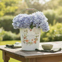Flower Pail with Handle Farmhouse Metal Floral Pail Vintage Storage for Gardeners, Patio, Entryway