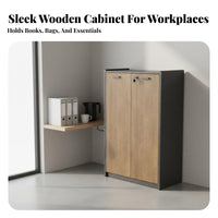 Wooden Office Cabinet Large Capacity Locking Storage Cabinet Multi-Functional Design Office Credenza for Professionals, Study Room, Reception Area