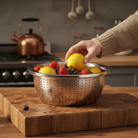 2 Pieces Metal Mixing Bowl with Strainer Multi-Purpose for Kitchen