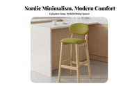 Nordic Design Upholstered High Seat with Backrest Built-in Footrest Bar Stool Padded Cushion Counter Chair Quiet Anti-Slip Pads for Homeowners, Restaurant Owners, Entertainers, Kitchen Island, Dining Room, Cafe, Cafe
