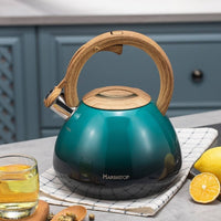 Kettle with Wood-Grain Handle Ergonomic Alerting Tea Pot Kettle Loud Whistling Teapot for Cooktop